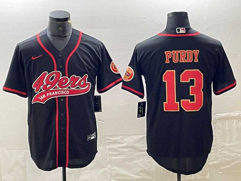 Mens San Francisco 49ers #13 Brock Purdy Black Red With Patch Cool Base Stitched Baseball Jersey->san francisco 49ers->NFL Jersey